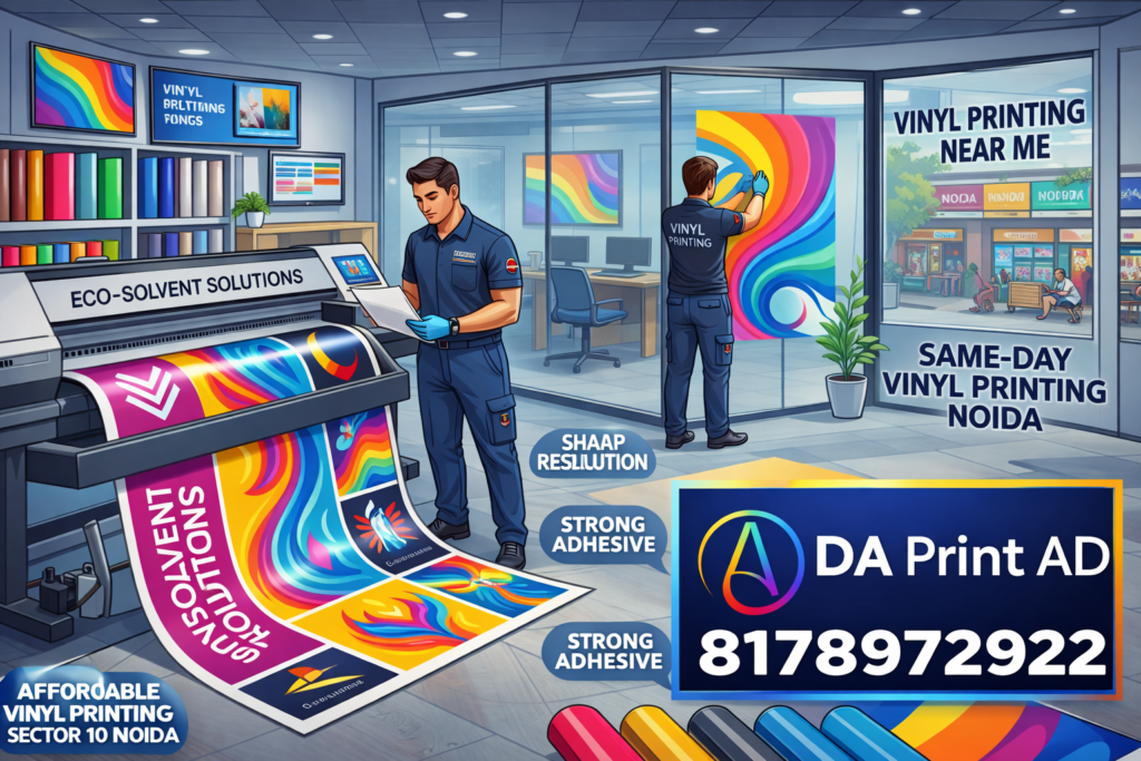 Vinyl printing machine near me in Sector 10 Noida – high quality vinyl banner and sticker printing by DA Print Ad