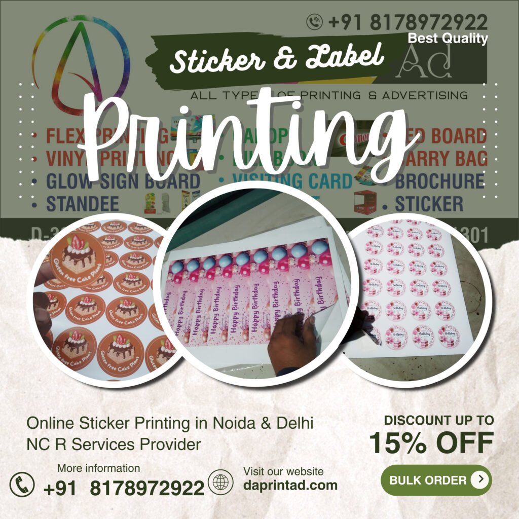 Sticker printing services in Noida offering custom labels, vinyl stickers and product branding solutions