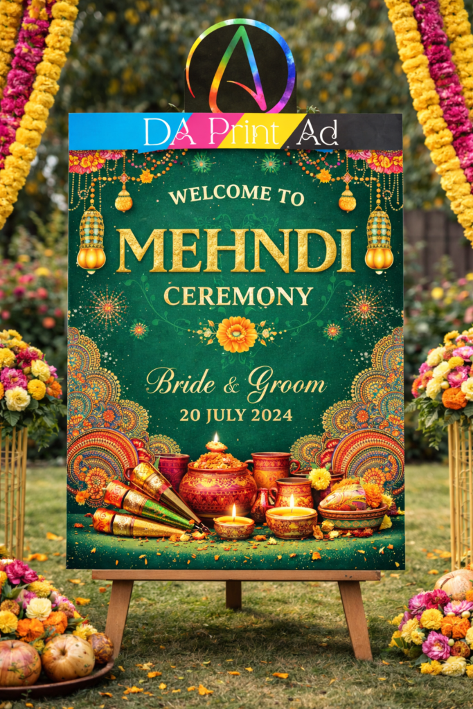 Mehndi welcome board printing near me in Noida with same day service for wedding ceremony