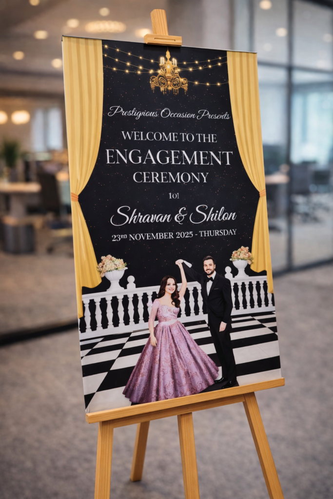 Wedding Welcome Board Printing in Noida with Wooden Stand – DA Print AD